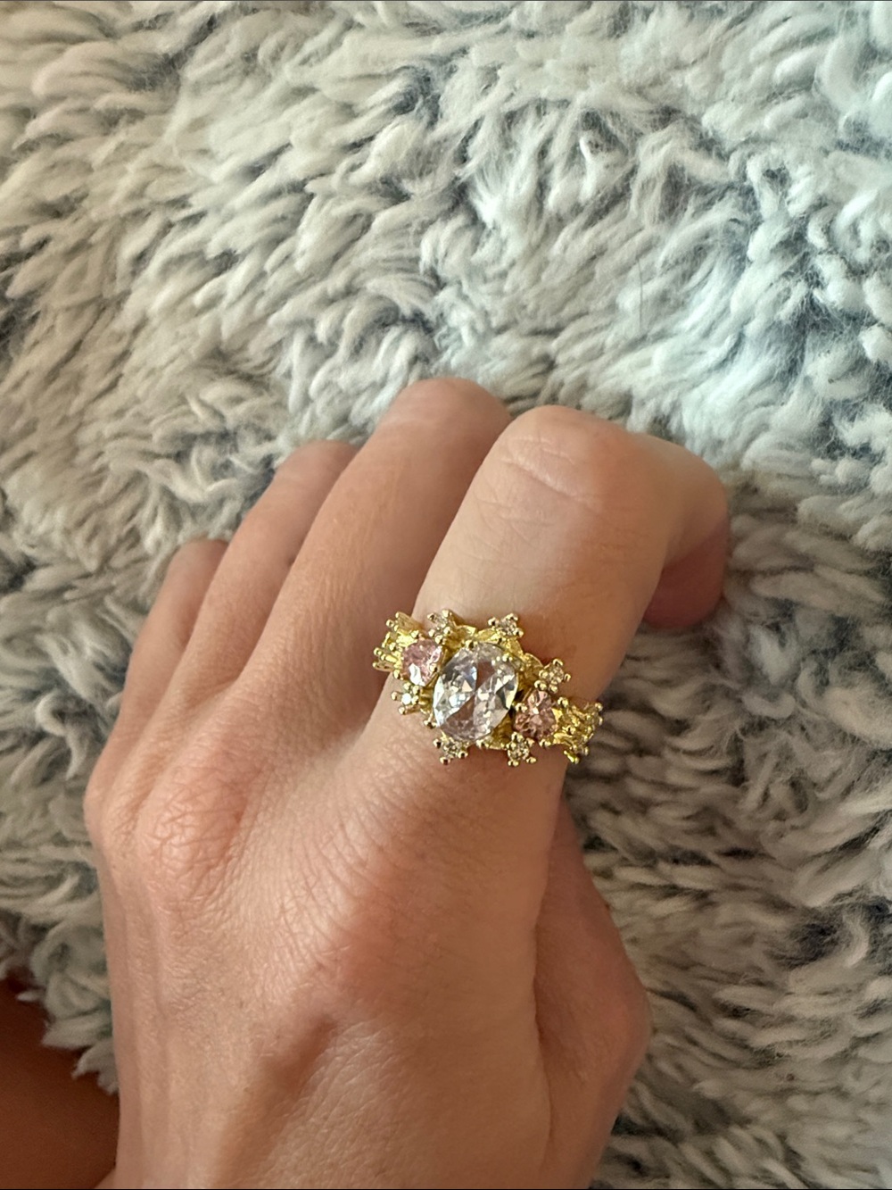 Gold-Tone Pink & Clear Crystal Statement Ring - Women Jewelry